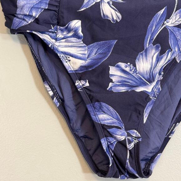La Blanca Swim Bikini Bottom Womens 6 Blue Floral Side Shirred Summer Beach NWOT - Picture 5 of 7